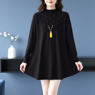 毛衣女秋冬宽松中长款胖妈妈打底衫韩版遮肚子针织羊毛连衣裙显瘦