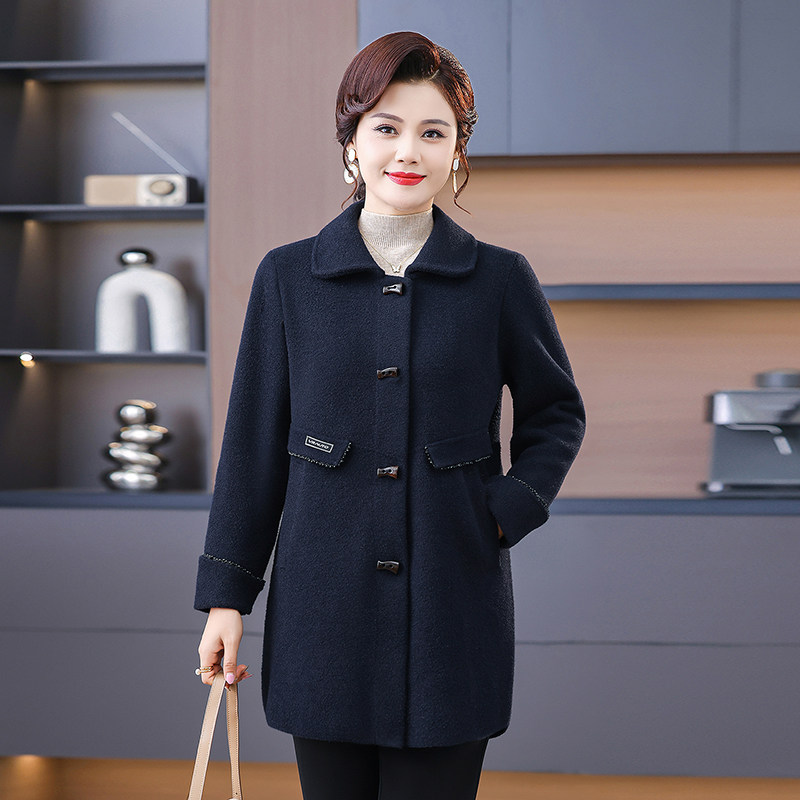 中老年秋冬装中长款羊绒外套洋气女士妈妈大码贵夫人风衣毛呢大衣