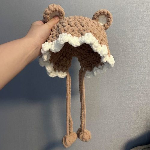 冬季保暖冰条线小熊耳朵帽子