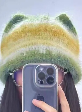 雪宝毛线打发时间手工猫耳帽子diy手工材料包毛线手工编织初学者