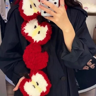 青红苹果围巾毛线编织材料秋冬可爱保暖毛线团织围巾多巴胺diy