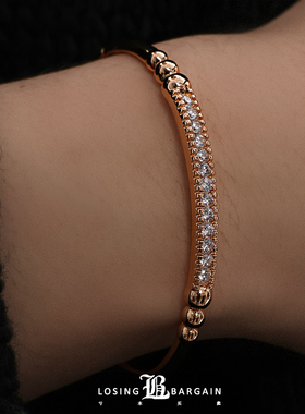 【Losing Bargain】原创单排锆石镶嵌18k金百搭叠搭手镯手环男女