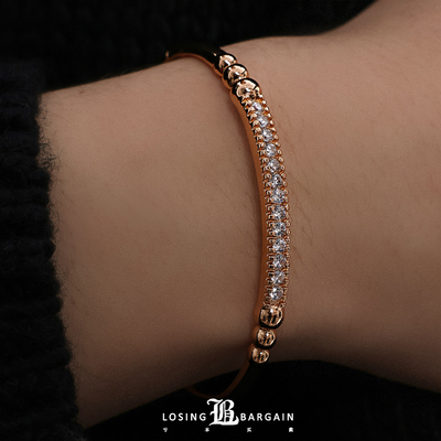 【Losing Bargain】原创单排锆石镶嵌18k金百搭叠搭手镯手环男女