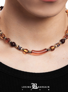 【Losing Bargain】原创古棕色陶瓷复古小众百搭拼接颈链项链男女