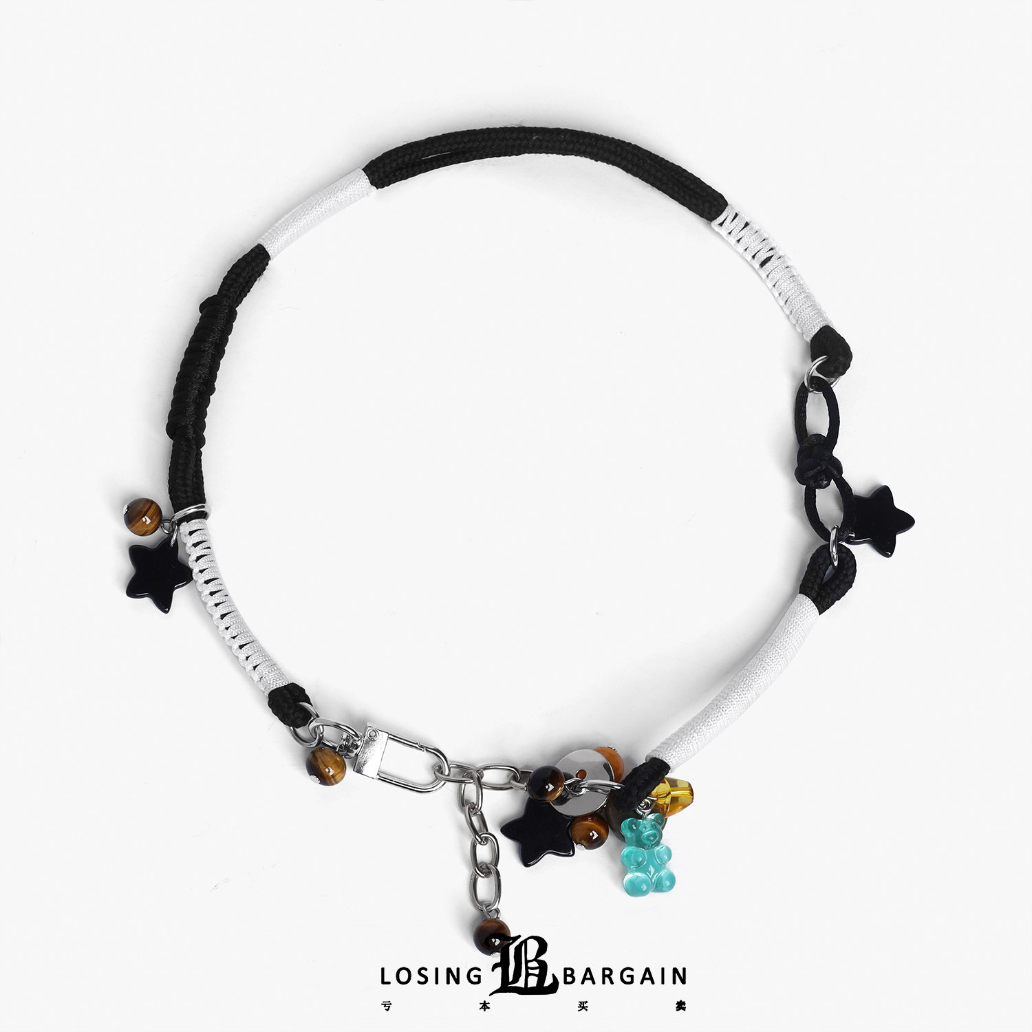 【Losing Bargain】黑白编织叠戴绳结手链项链多功能链包链装饰链图片