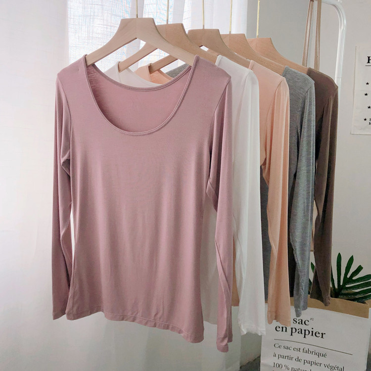 MODAL BASE SHIRT LONG SLEEVE WOMENS THERMAL UNDERWEAR THIN SKINNY T-SHIRT A LARGE NECKLINE LOW NECKLINE AUTUMN COAT PLUS SIZE