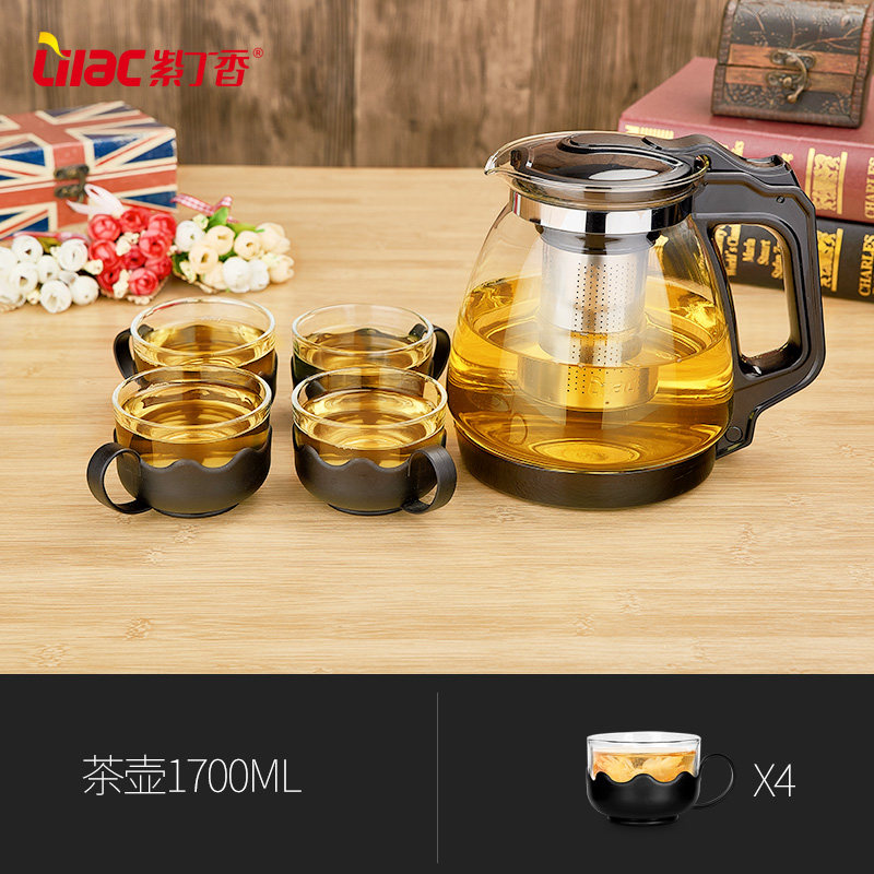 紫丁香 耐热玻璃过滤茶壶大容量泡茶壶家用水壶花茶壶红茶具套装