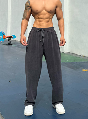 重磅运动长裤男宽松垂感直筒美式潮牌健身肌肉深蹲撸铁狗兄弟新款