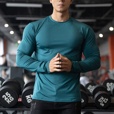 新款运动长袖男圆领速干修身透气弹力小半高领打底衫健身衣潮牌