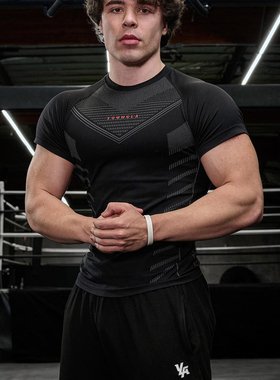 运动健身衣男短袖T恤速干弹力紧身衣篮球跑步肌肉撸铁狗兄弟美式