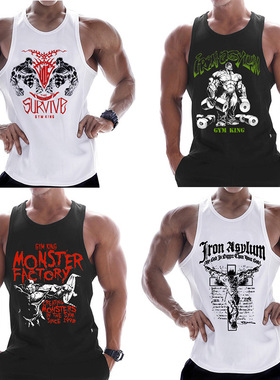 运动背心男健身国际肌肉撸铁狗潮牌无袖上衣纯棉弹力潮牌宽松大码