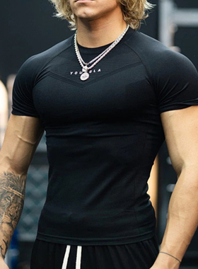 YOUNGLA 运动短袖男T恤速干透气弹力收袖口美式潮牌健身肌肉撸铁