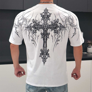 Breathedivinity运动短袖男T恤美式潮牌健身肌肉宽松大印花重磅棉