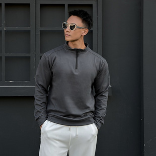 运动长袖男T恤半拉链立领半门襟健身肌肉撸铁狗美式潮牌锻炼德绒