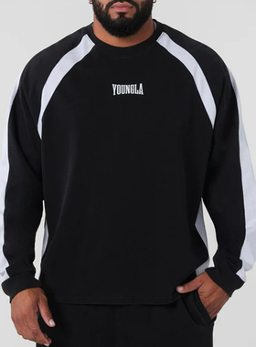 YOUNGLA运动长袖男T恤圆领插肩袖美式潮牌春秋冬季打底衫新款宽松