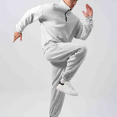 两件套半门襟圆领运动健身潮牌加绒加厚 长裤 重磅摇粒绒套装 男长袖