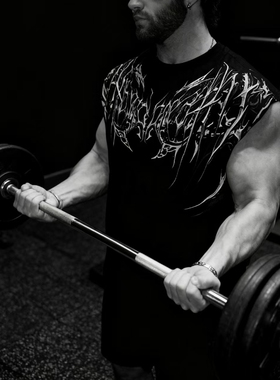 Breathedivinity运动无袖男坎肩宽肩T恤健身肌肉撸铁美式潮牌大码