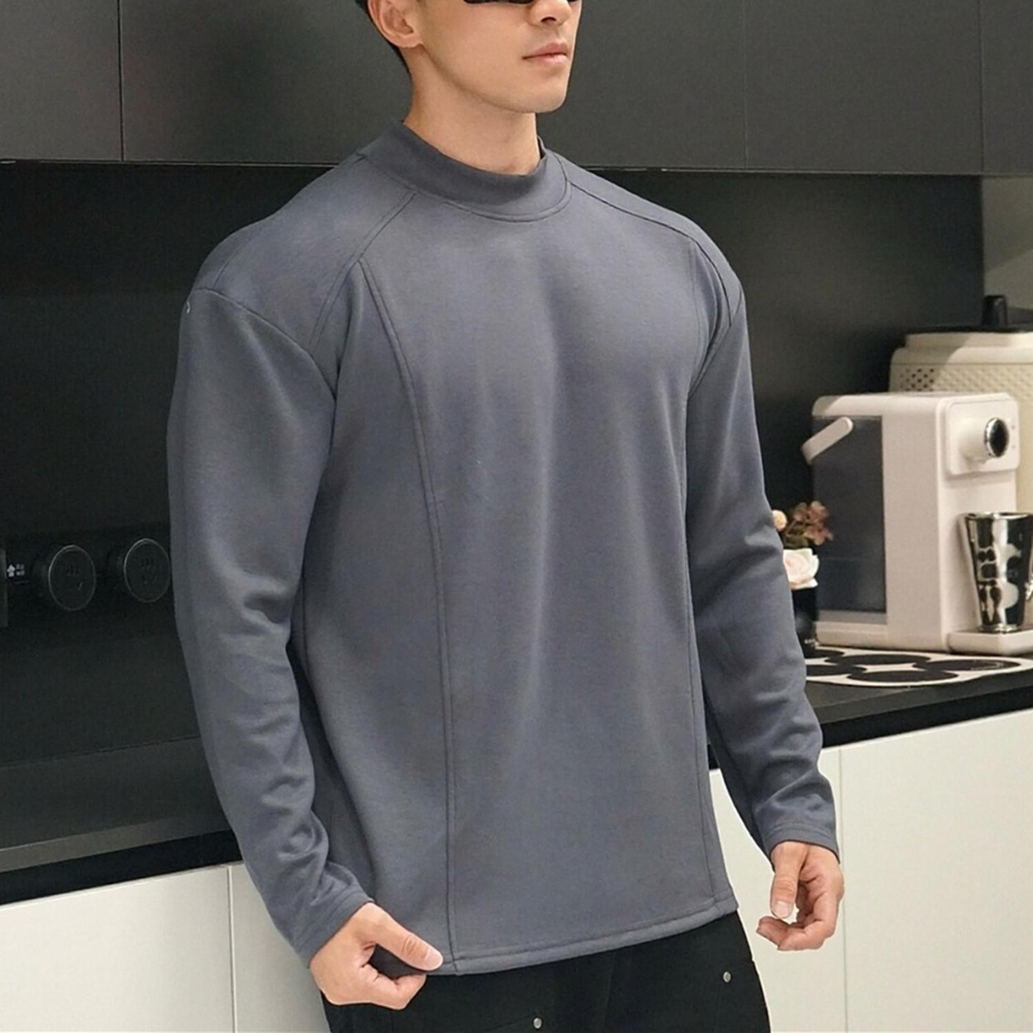 运动长袖男T恤半高领翻领衫圆领健身打底衫纯色太空棉美式潮牌,运动服/休闲服装,运动T恤,淘宝优惠券,粉丝福利购,淘宝优惠卷