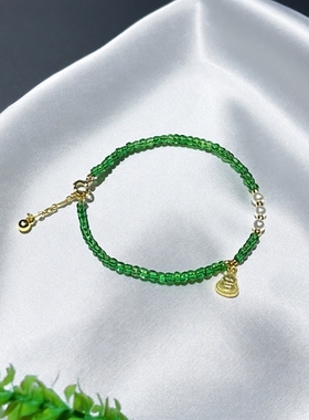 米珠手链简约小众设计感气质手链 橄榄绿琉璃 红琉璃珍珠手链