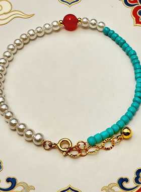 极细珍珠玛瑙手链 小众米珠轻奢女士单圈珍珠设计感 国风绿松石色