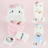 hello kitty凯蒂kT猫冬季 女生毛绒加厚保暖儿童围巾帽子手套三件