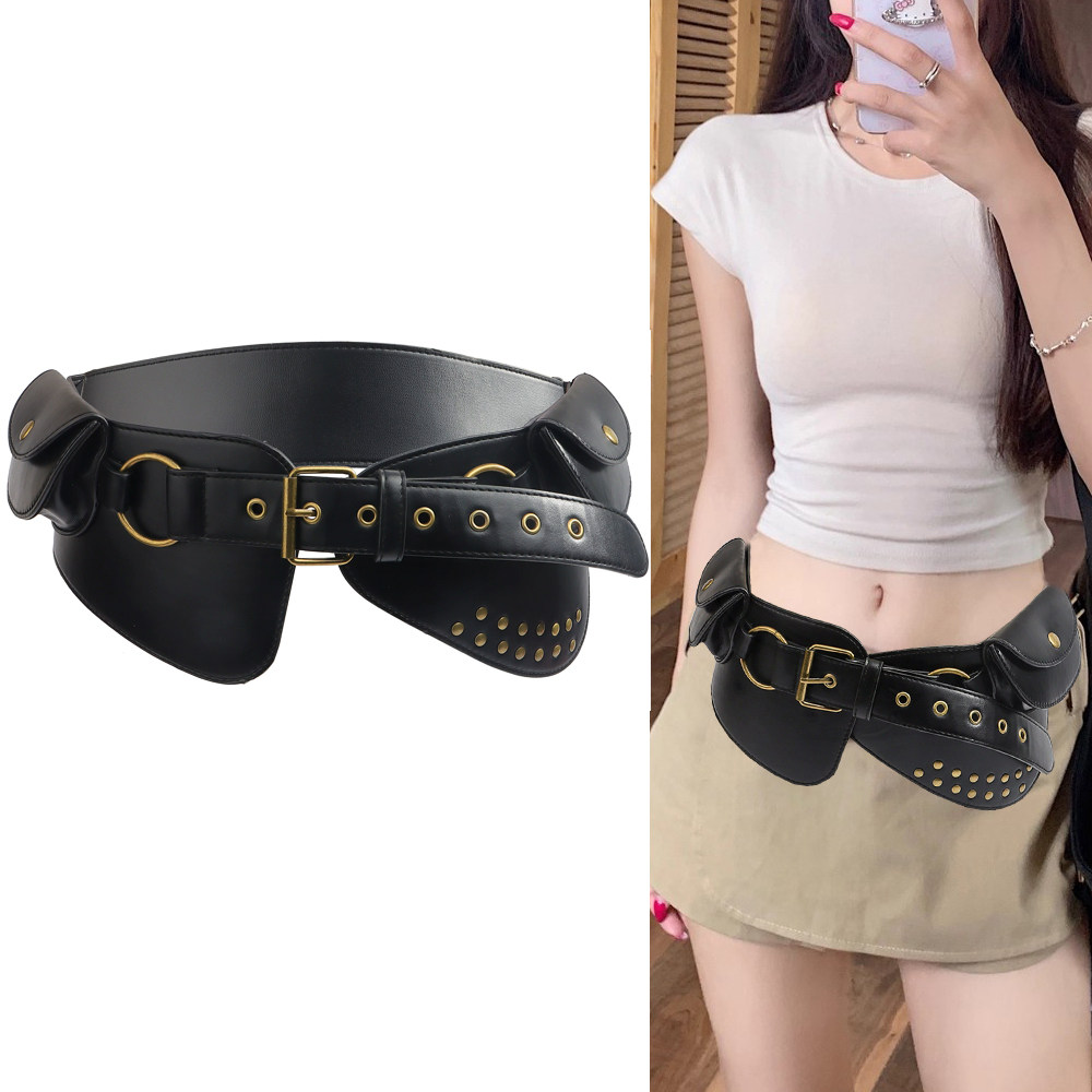 腰包男cosplay道具美式铆钉宽腰带女百搭装饰y2k腰封朋克皮带配饰