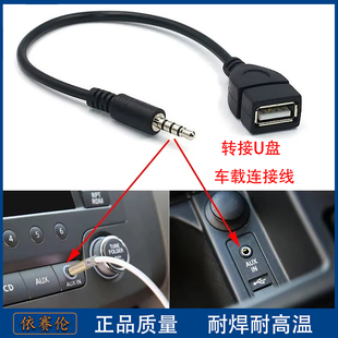 车载3.5mm插头aux转usb插U盘音频转换线车用音响aux音频MP3转接头