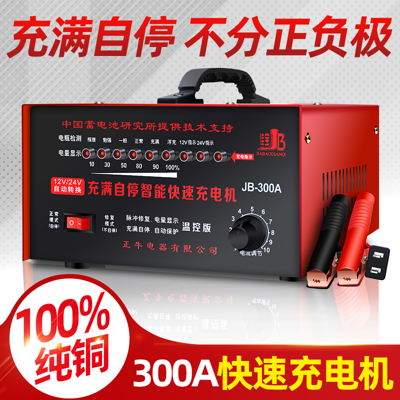 纯铜汽车电瓶充电器12v24v通用型智能大功率全自动摩托快速充电器 摩托车/装备/配件 电瓶充电器 原图主图