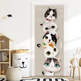 门上帖纸门纸卡通图案整张猫贴画房门壁纸铁门全装饰贴纸门贴自粘