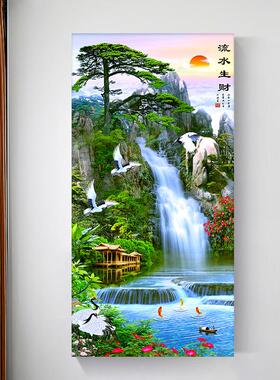 中式竹报平安入户玄关自粘装饰画竖版走廊过道壁画客厅背景墙贴画