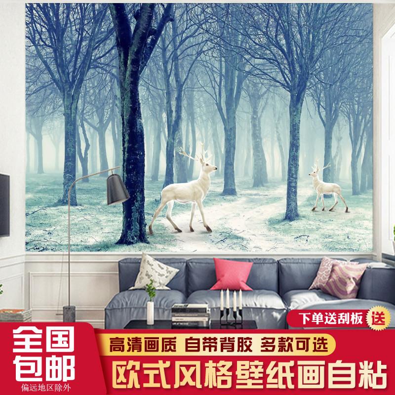 欧式火烈鸟麋鹿客厅卧室电视背景墙面装饰简约壁画自粘贴纸3d立体图片