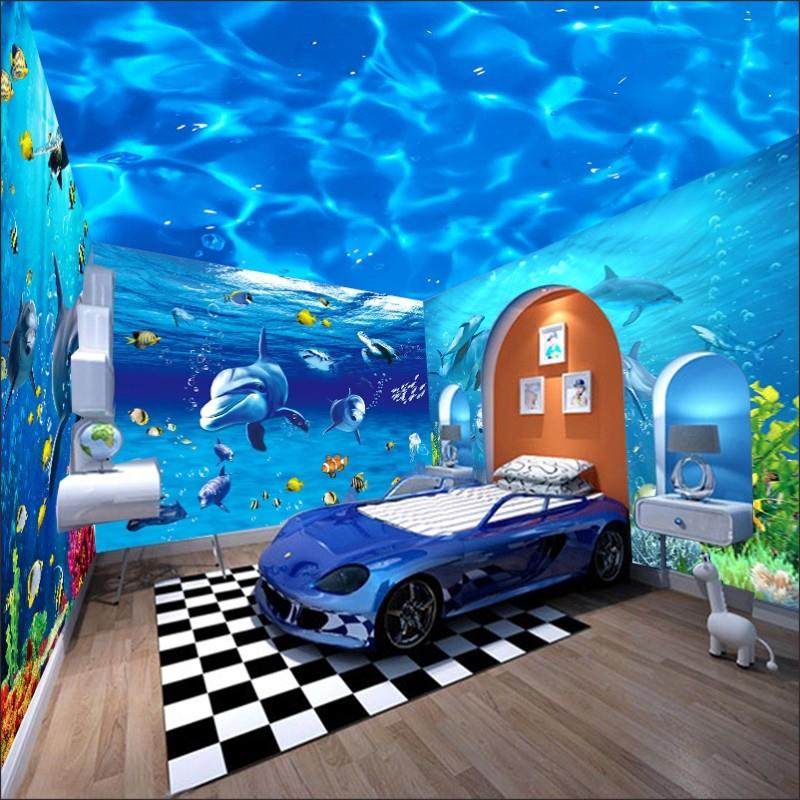海底世界墙纸自粘防水贴画儿童房母婴游泳馆海洋主题房壁画背景墙