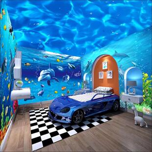 海底世界墙纸自粘防水贴画儿童房母婴游泳馆海洋主题房壁画背景墙