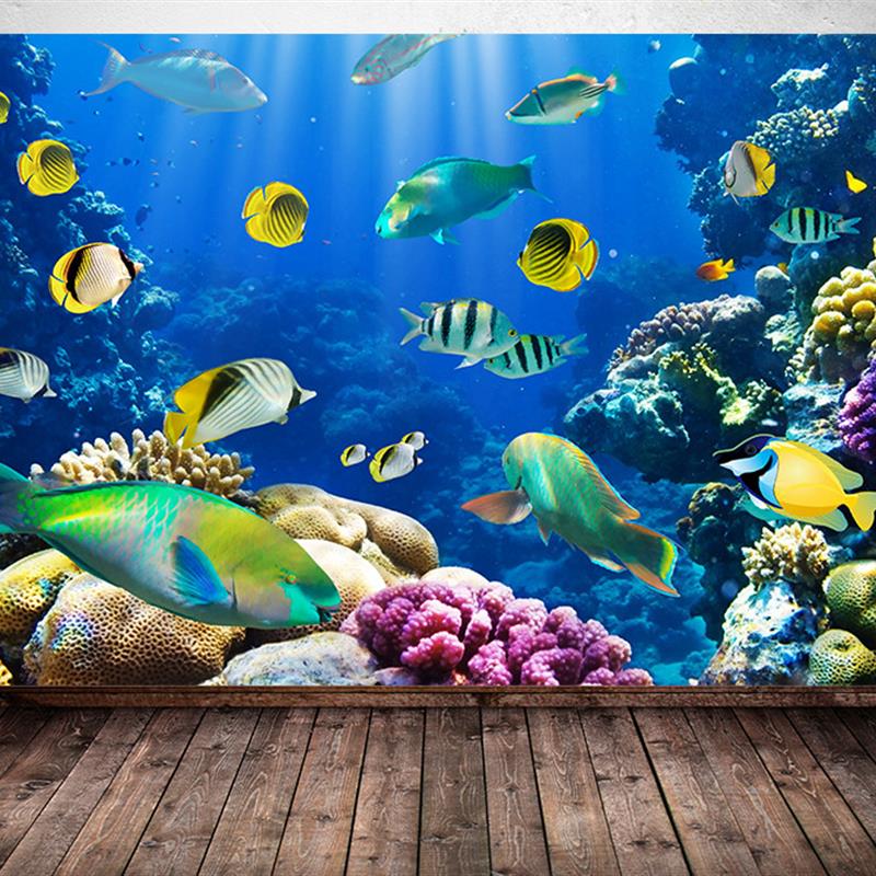 订制墙贴画游泳馆海洋主题房壁纸鱼缸背景儿童房间海底世界装饰画图片