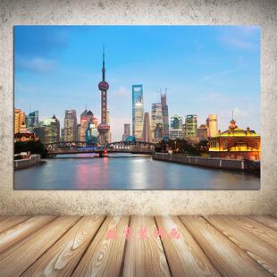 城市建筑海报上海东方明珠塔装饰画著名建筑旅游摄影图风景墙贴画