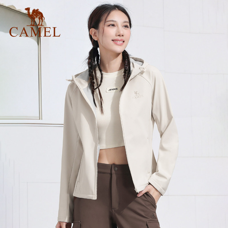 骆驼户外休闲服男女款春秋季加绒运动服长袖连帽防泼水防风外套