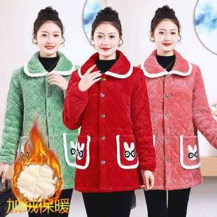 四川省服加绒加厚女装罩衣外套冬季新款保暖宽松大码防脏翻领棉衣