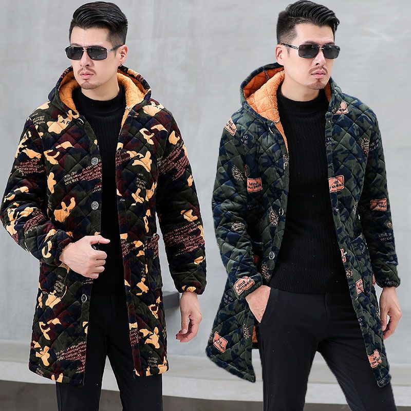 四川省服加绒罩衣外套男秋冬连帽工作服长款加绒加厚棉衣大码棉袄