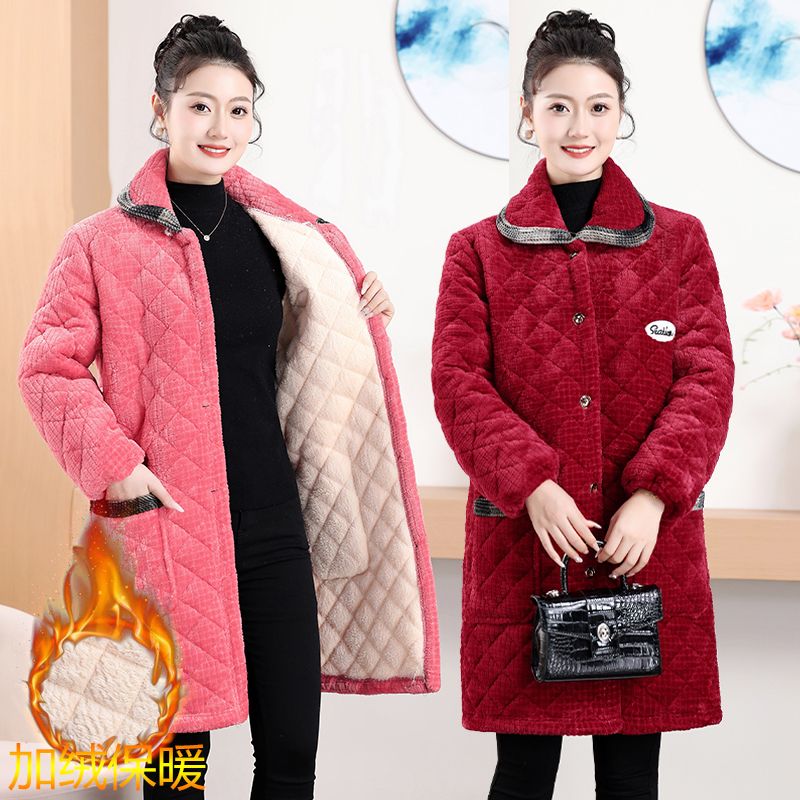 四川省服罩衣加厚加绒女外穿冬季新款保暖厨房长棉衣裙外套加棉