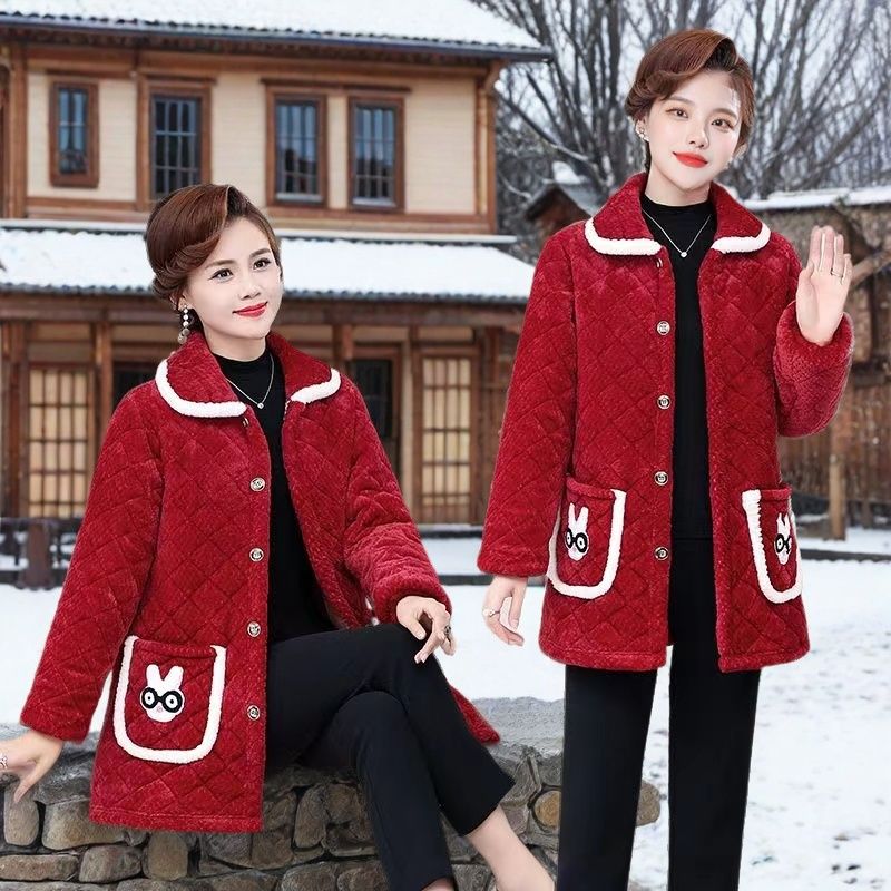 四川省服新款棉衣加绒加厚罩衣女宽松保暖棉袄冬季中长款居家棉服