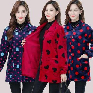时尚 加绒加厚妈妈装 外套工作服 法兰绒罩衣成人女长袖 四川省服冬季