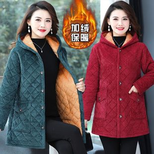 四川省服灯芯绒棉袄矮个子连帽时尚 防寒棉衣中年女士加绒保暖外套