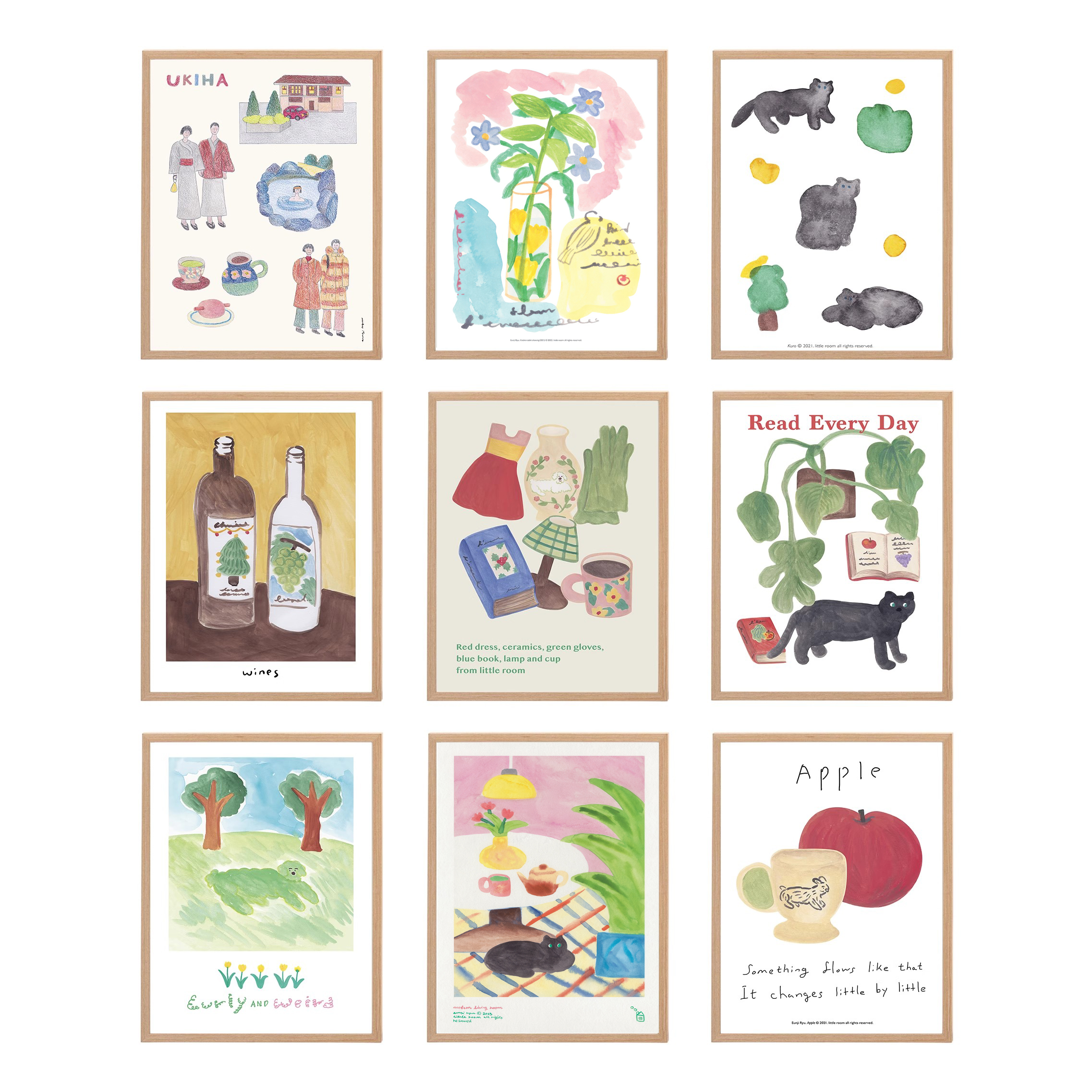 清新小众韩国设计手绘卡通插画儿童房卧室海报挂画装饰画替换画芯图片