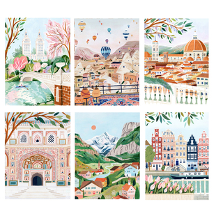 多巴胺世界各地美景高清艺术海报贴画小清新治愈系装饰画挂画画芯