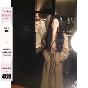 从一时刻【韩剧女二风】高级感大翻领双排扣系带收腰长款风衣外套