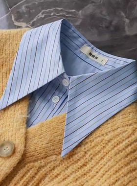 尖领条纹衬衫假领子OL通勤女百搭装饰多功能蓝色纯棉内搭配毛衣领