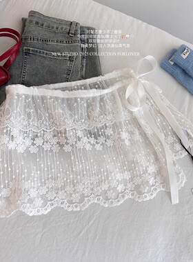 白色蕾丝半身裙女春秋裙子半裙日系叠穿罩裙围裙纱裙遮臀屁帘短裙