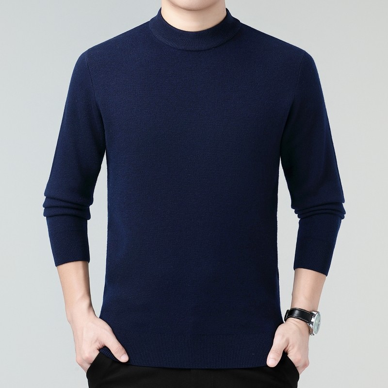 品牌男装纯色针织羊毛衫冬季中老年轻奢商务休闲加厚保暖圆领毛衣