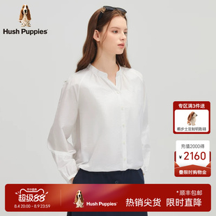 【轻盈透气】暇步士女装秋季气质休闲插肩袖V领衬衫抽绳上衣