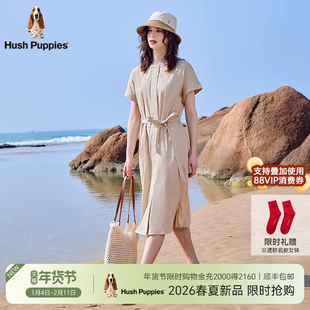 【简约度假风】暇步士女装2026夏轻薄舒适圆领连肩收腰系带连衣裙